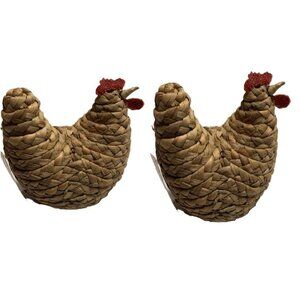 Target Bullseye Braided Straw Hen Figurine 2023 Farmhouse Easter Décor 2 Pk